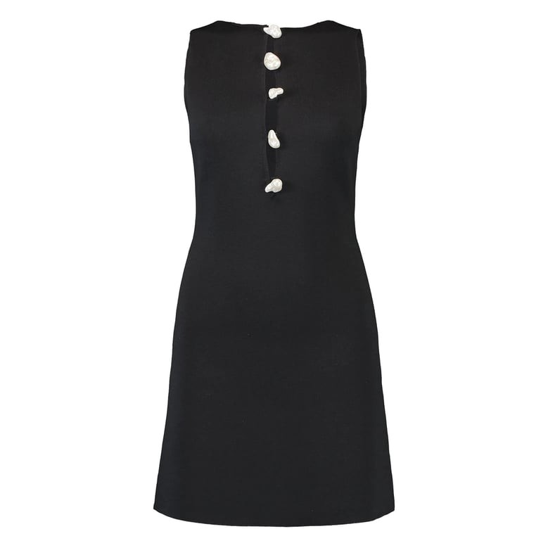 black ribbed texture dress with button embellishment by Selfnex