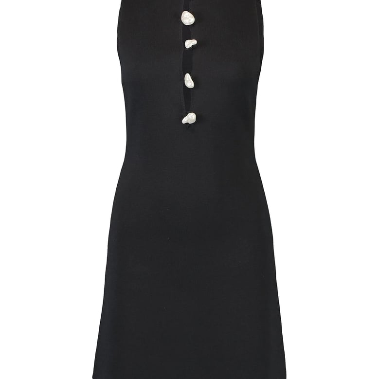 black ribbed texture dress with button embellishment by Selfnex