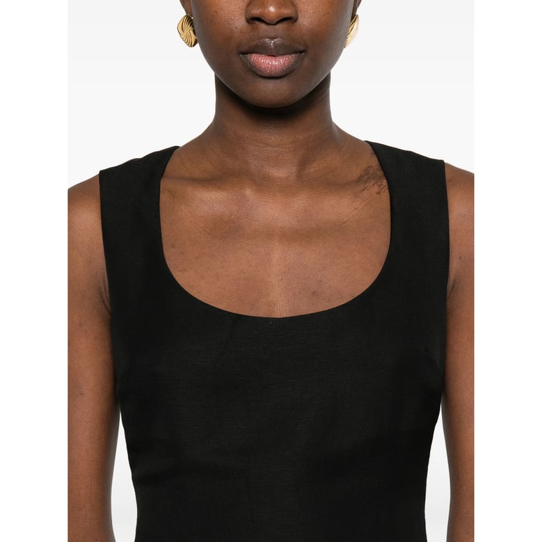 dress square neck black linen by Selfnex