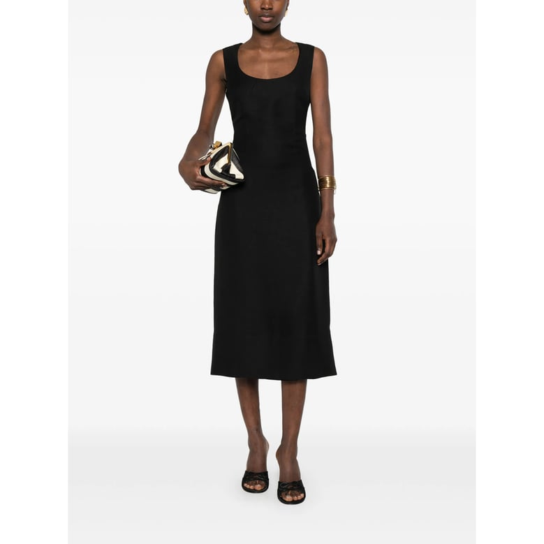 dress square neck black linen by Selfnex