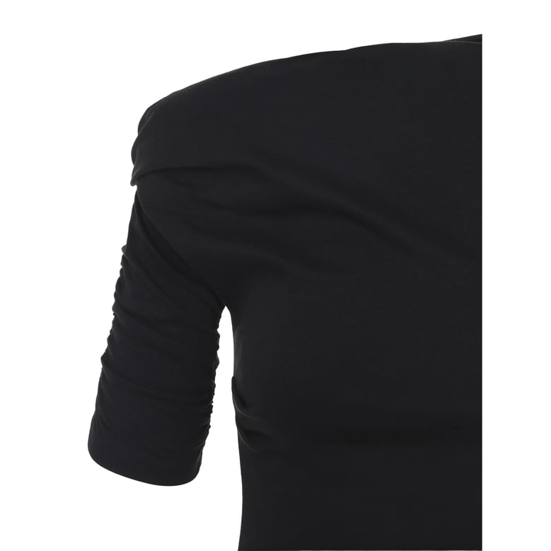 one-shoulder ruched black dress by Selfnex