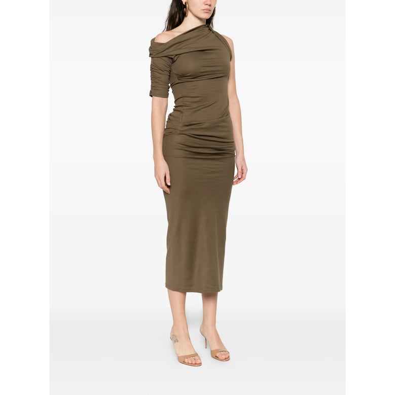 draped green short sleeve dress by Selfnex