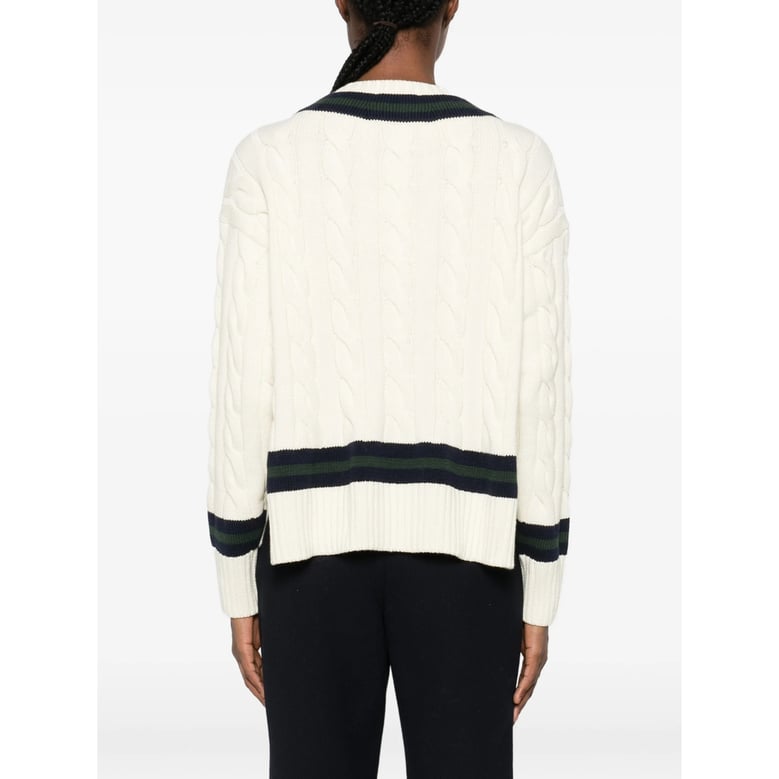 cable knit v-neck sweater with logo by Selfnex