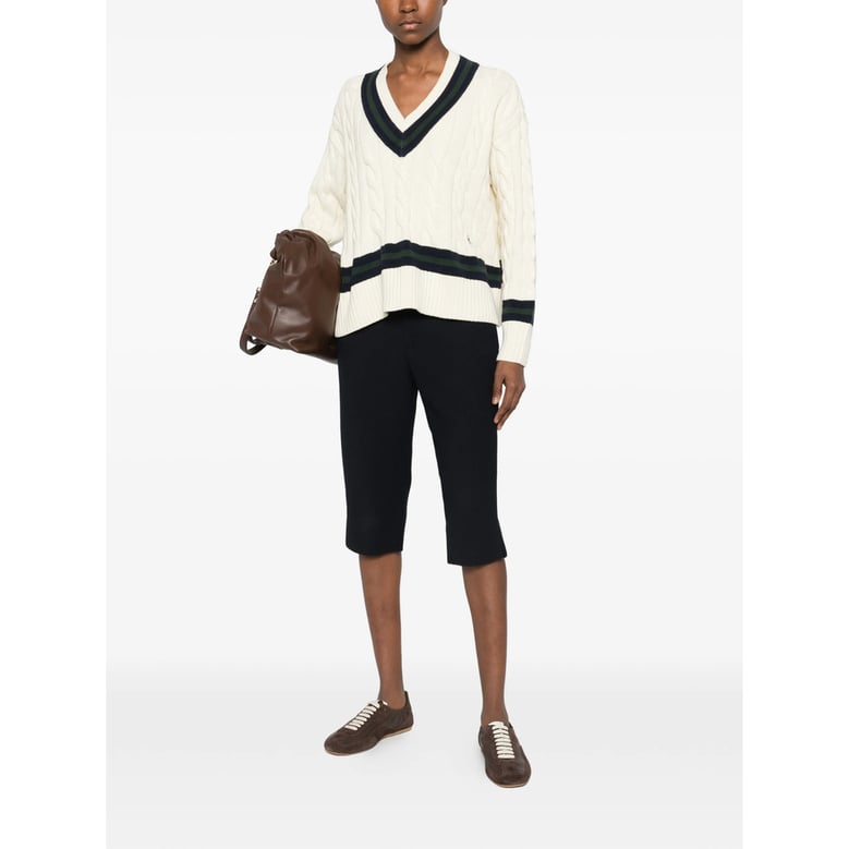 cable knit v-neck sweater with logo by Selfnex