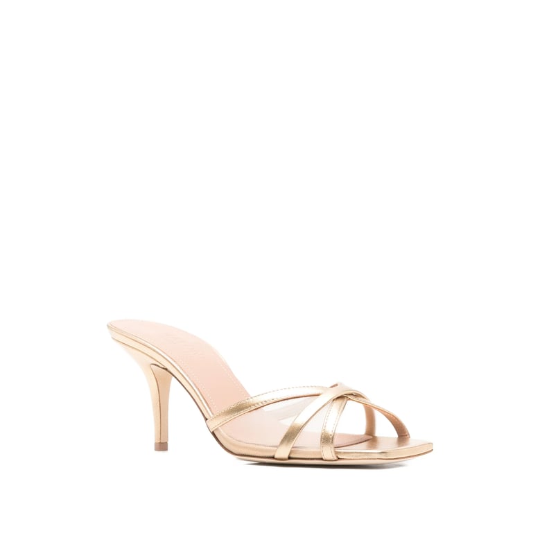 gold criss-cross stiletto heel shoes by Selfnex