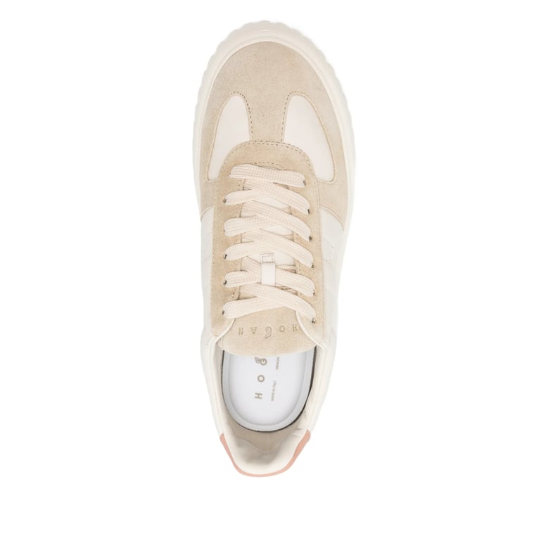 light cream platform sneakers with logo detail by Selfnex