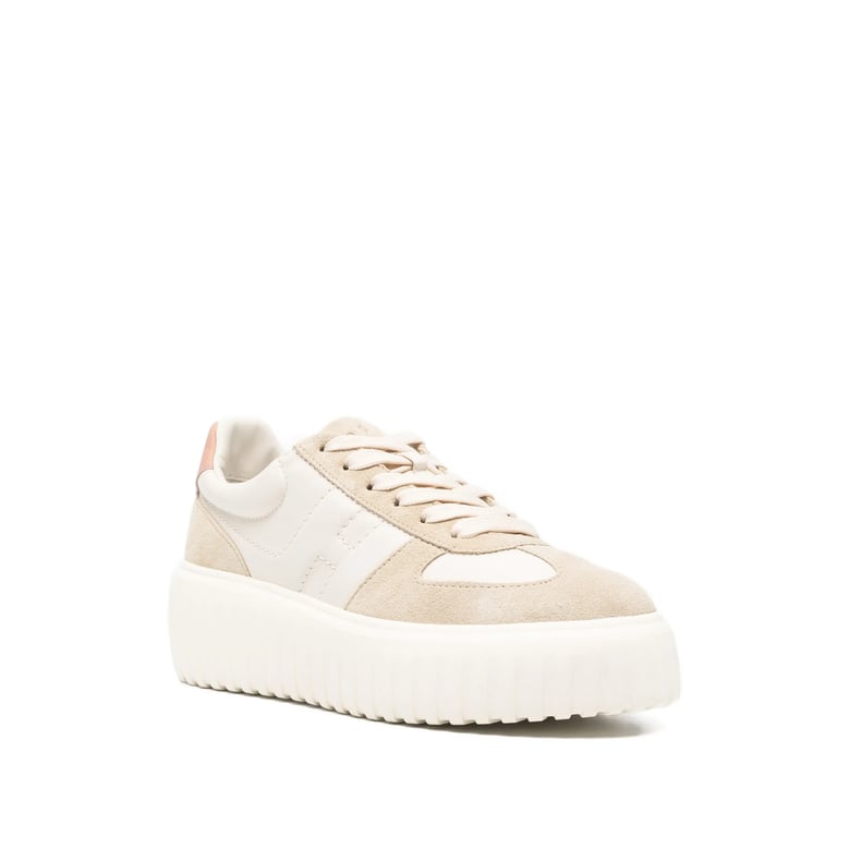 light cream platform sneakers with logo detail by Selfnex