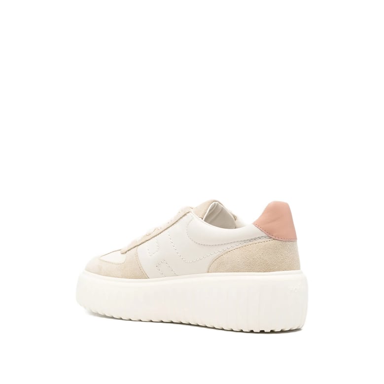 light cream platform sneakers with logo detail by Selfnex