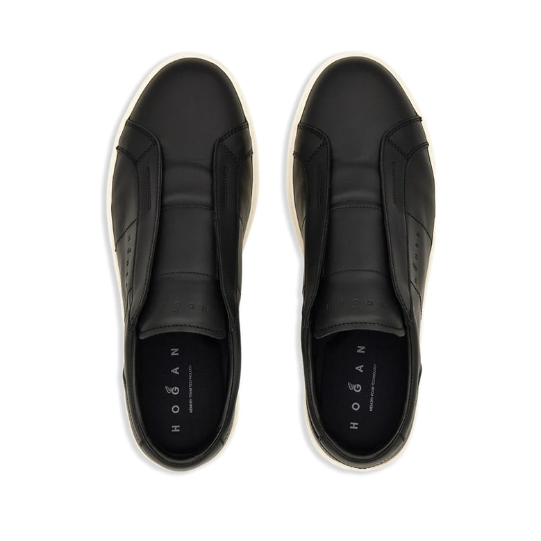 black slip-on sneakers with rubber sole by Selfnex
