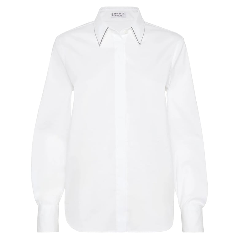 white cotton blend shirt with monili detail by Selfnex