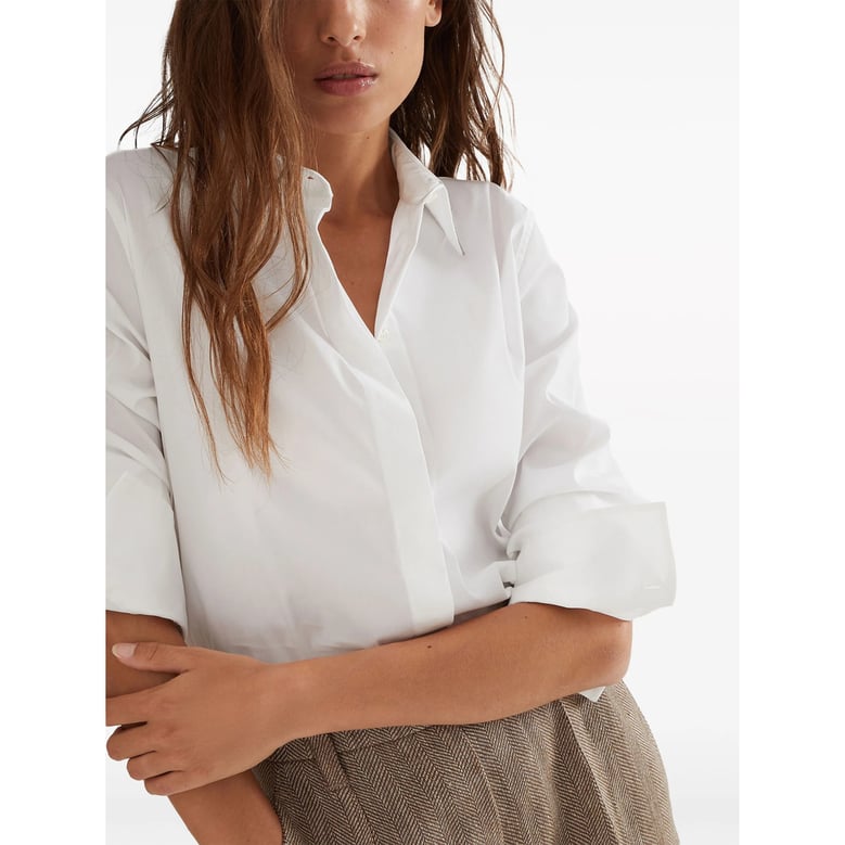 white cotton blend shirt with monili detail by Selfnex