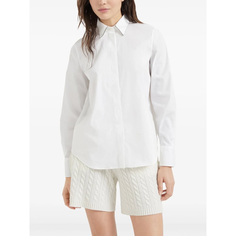 white cotton blend shirt with monili detail by Selfnex