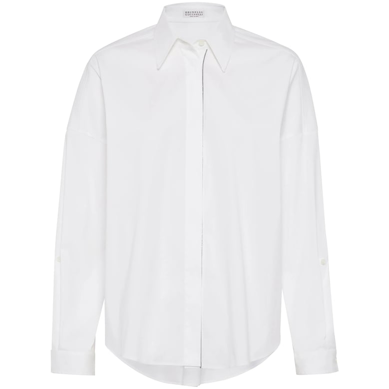 white cotton blend shirt with bead embellishment by Selfnex
