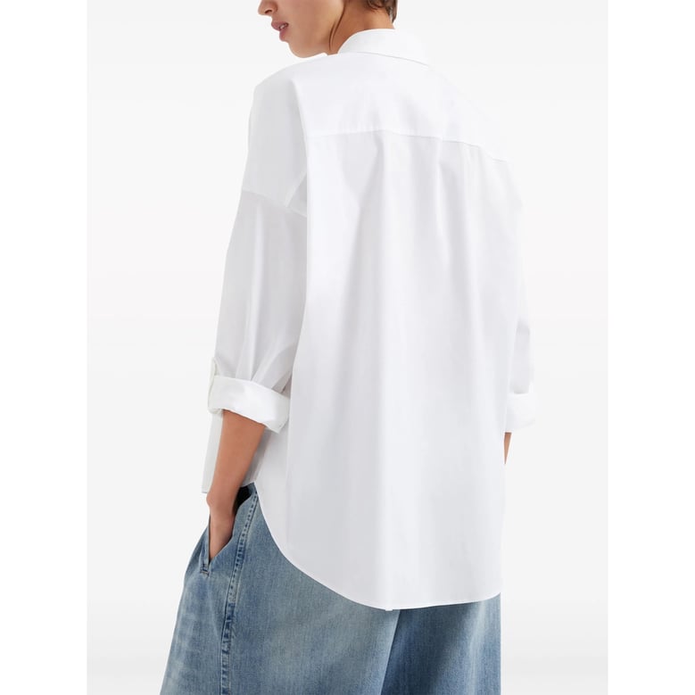 white cotton blend shirt with bead embellishment by Selfnex