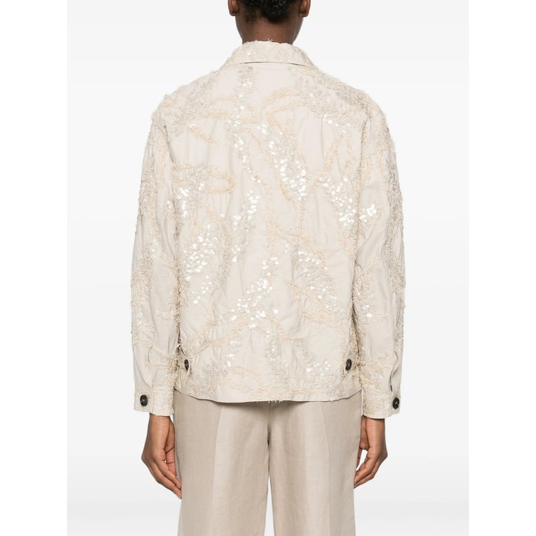 light beige sequin embellished outerwear by Selfnex