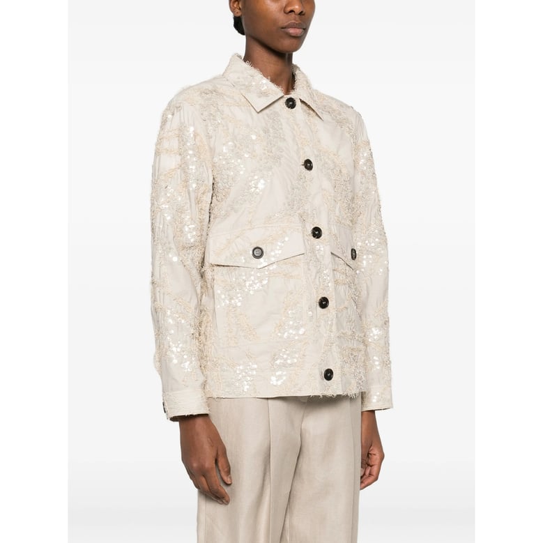 light beige sequin embellished outerwear by Selfnex