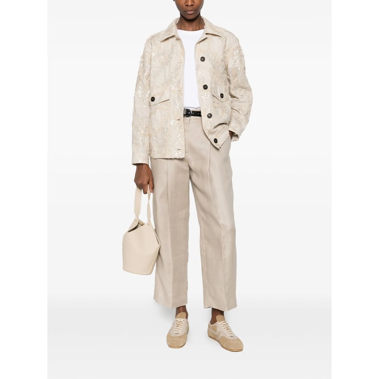 light beige sequin embellished outerwear by Selfnex