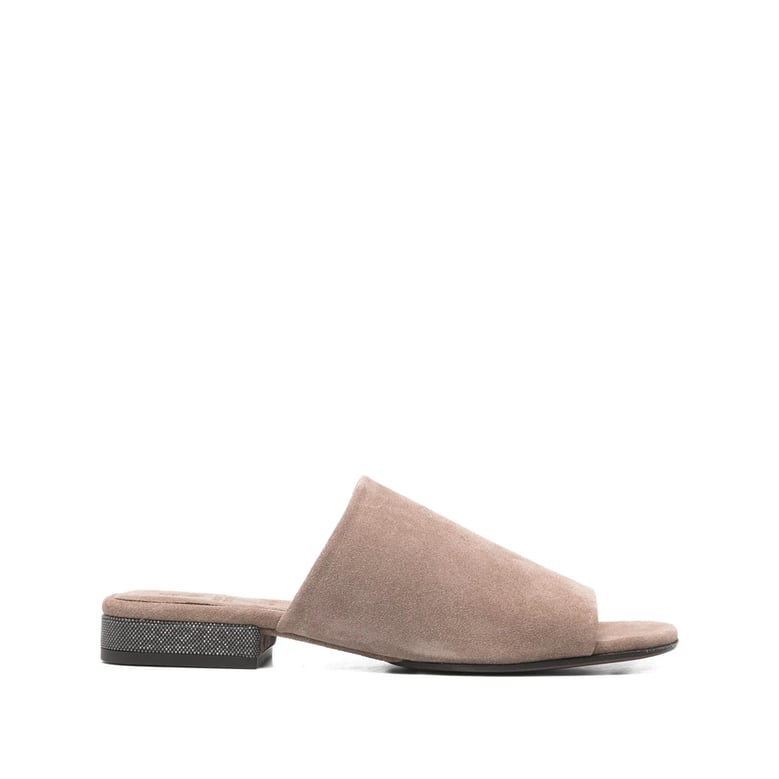 beige open toe flat heel shoes by Selfnex