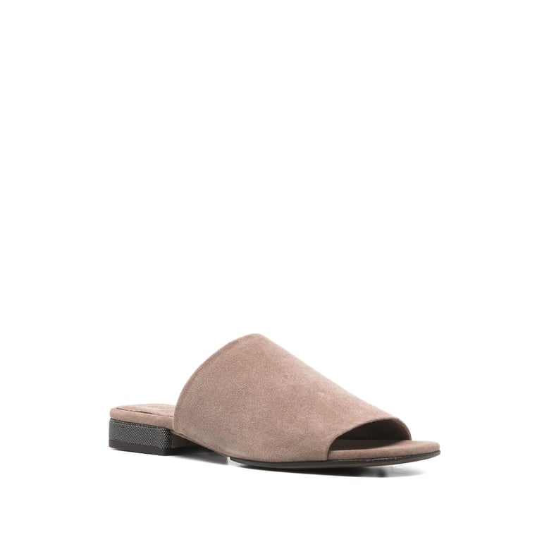 beige open toe flat heel shoes by Selfnex