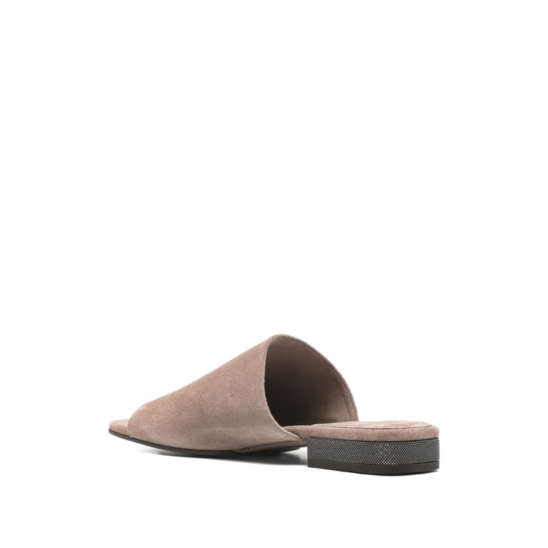 beige open toe flat heel shoes by Selfnex