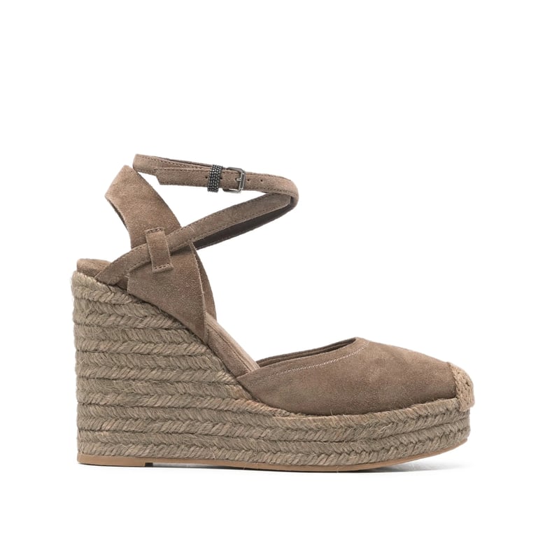 brown wedge heel ankle strap shoes by Selfnex