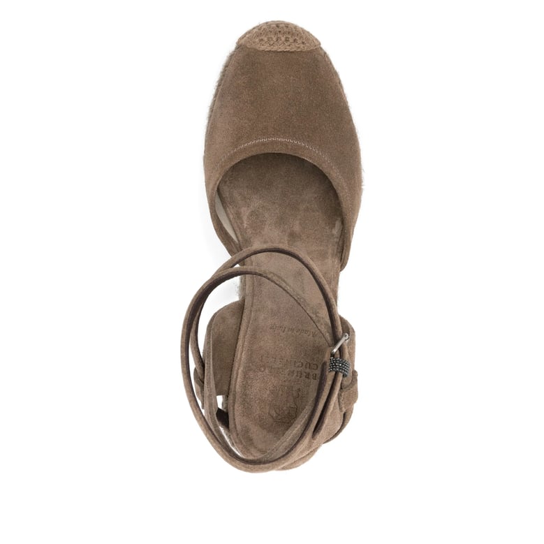 brown wedge heel ankle strap shoes by Selfnex