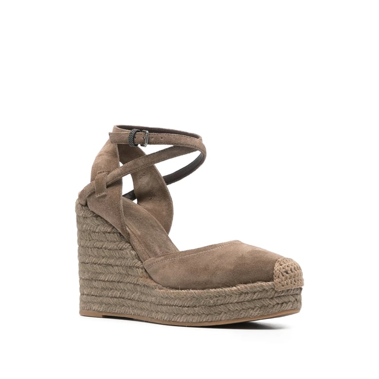 brown wedge heel ankle strap shoes by Selfnex