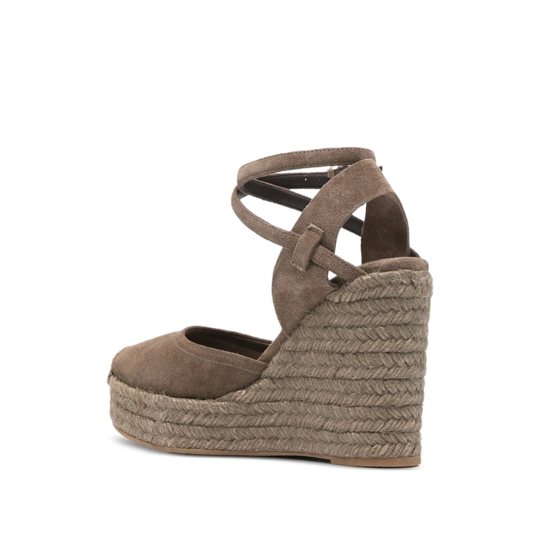 brown wedge heel ankle strap shoes by Selfnex