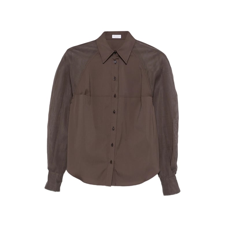 brown long sleeve shirt with sheer panels by Selfnex