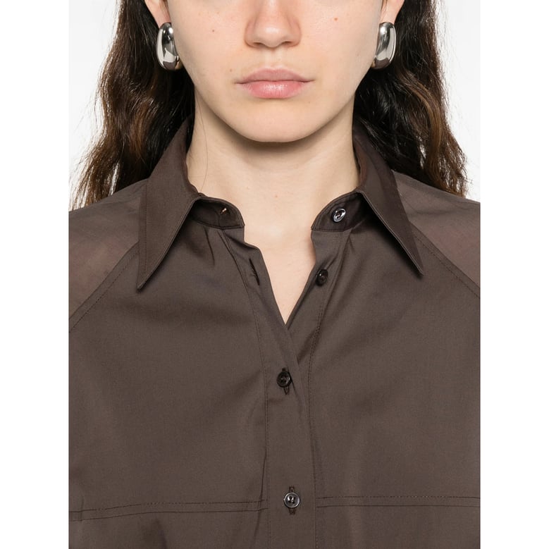 brown long sleeve shirt with sheer panels by Selfnex