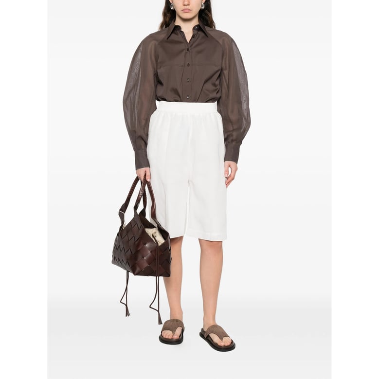 brown long sleeve shirt with sheer panels by Selfnex