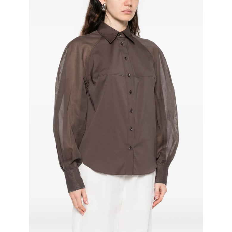 brown long sleeve shirt with sheer panels by Selfnex