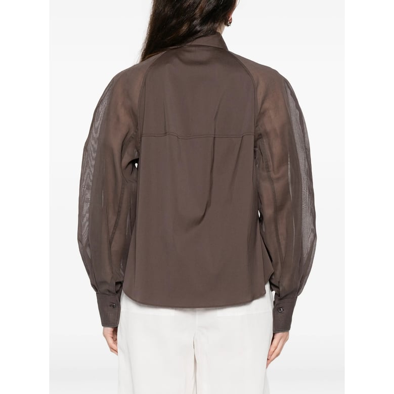 brown long sleeve shirt with sheer panels by Selfnex