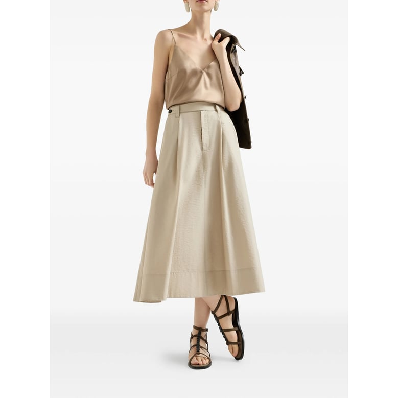 button fastening neutrals a-line skirt by Selfnex