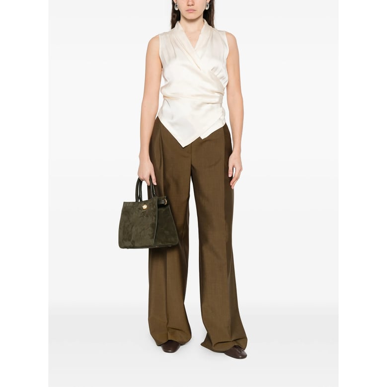 draped effect cream sleeveless top by Selfnex