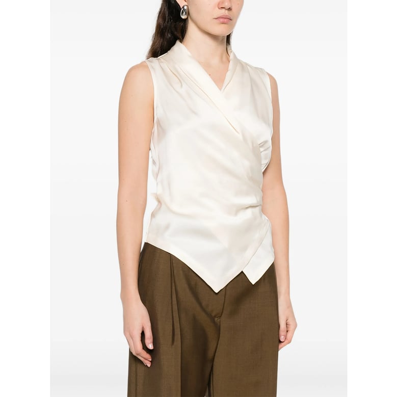 draped effect cream sleeveless top by Selfnex