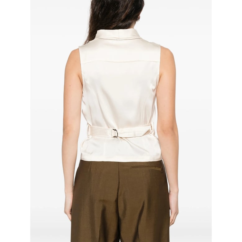 draped effect cream sleeveless top by Selfnex