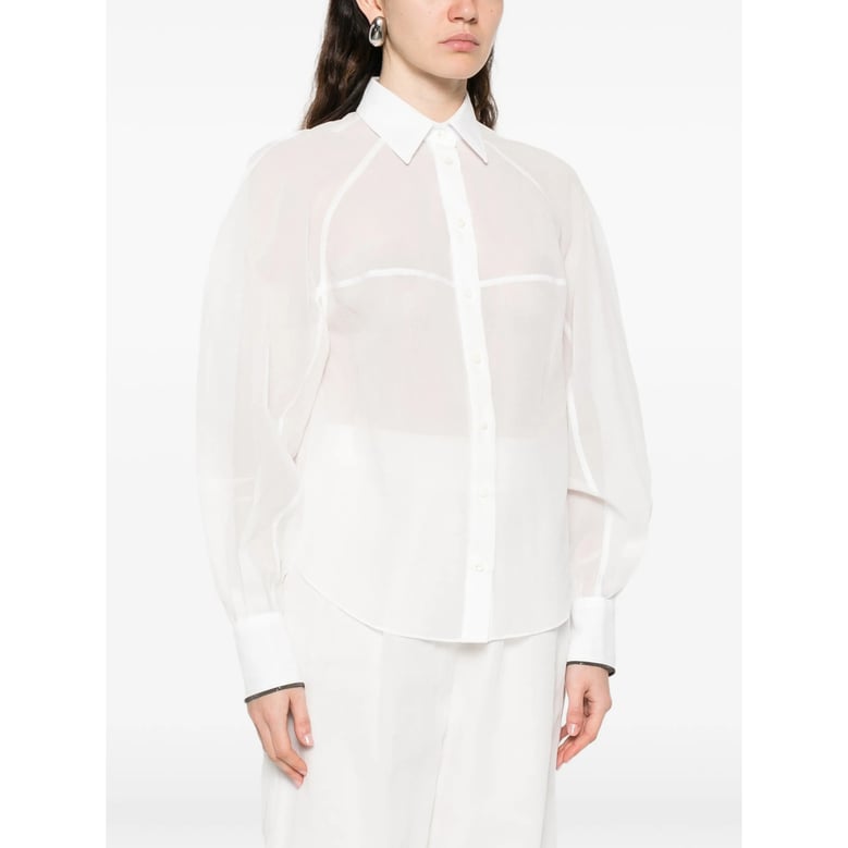 white striped shirt with monili embellishment by Selfnex
