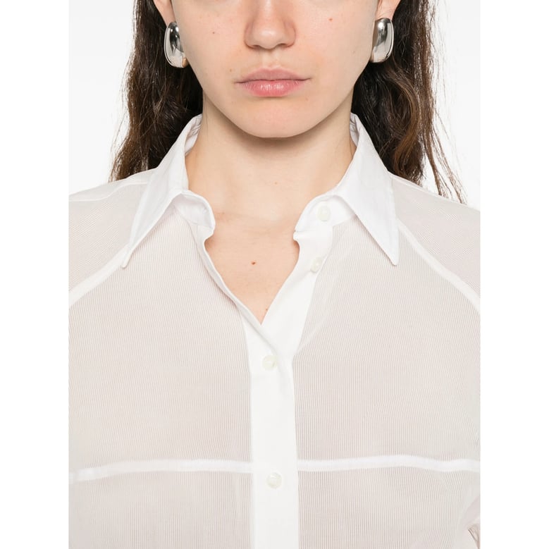 white striped shirt with monili embellishment by Selfnex