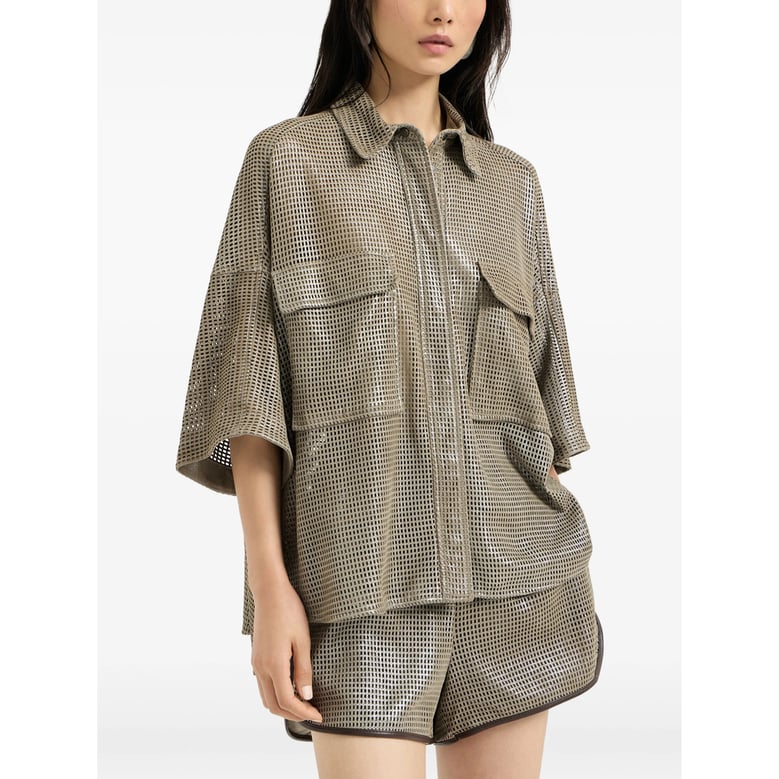 leather polo shirt green by Selfnex