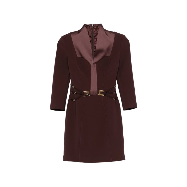 cocoa v-neck dress with logo detail by Selfnex
