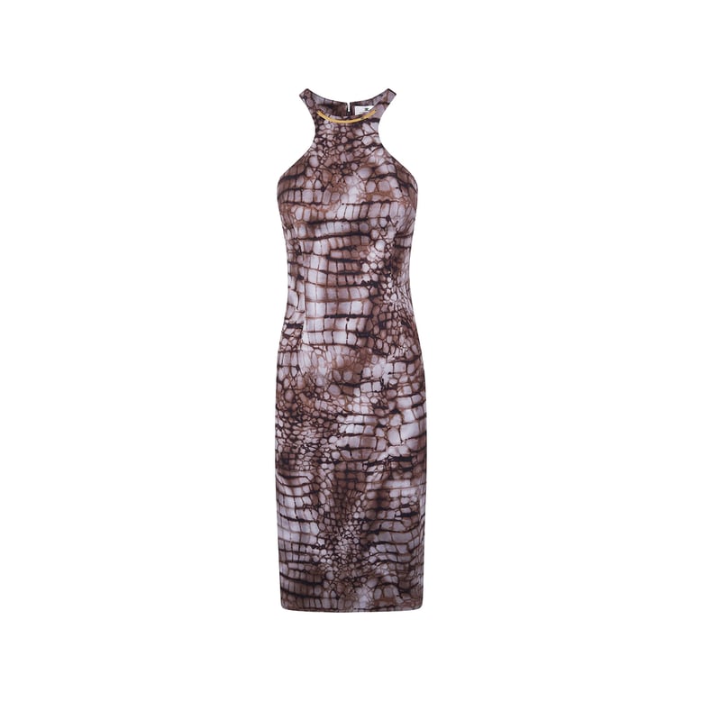 animal print dress with gold-tone details by Selfnex