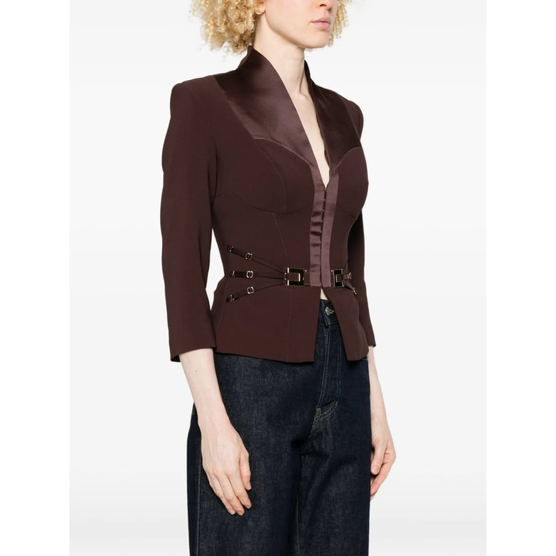 jacket with satin buckle detail — brown by Selfnex