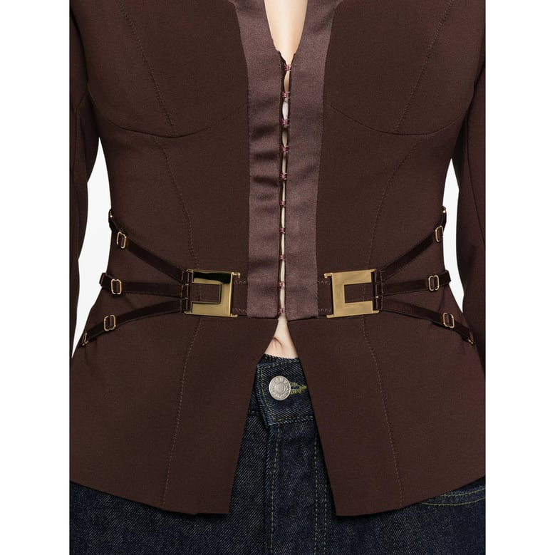 jacket with satin buckle detail — brown by Selfnex