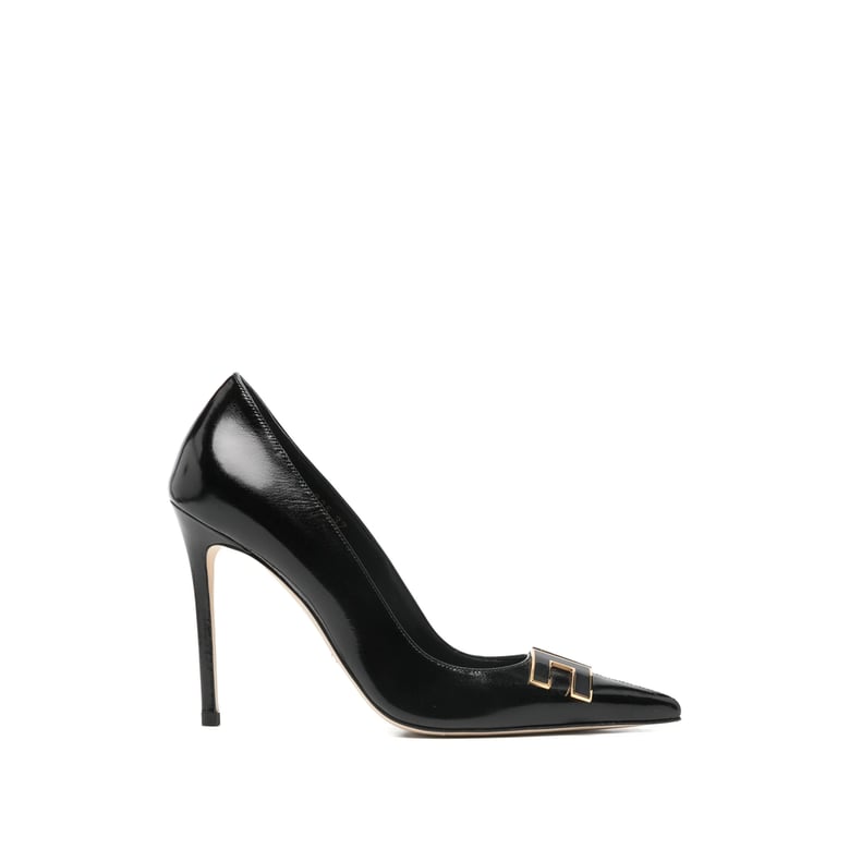 point toe stiletto heels with logo plaque by Selfnex