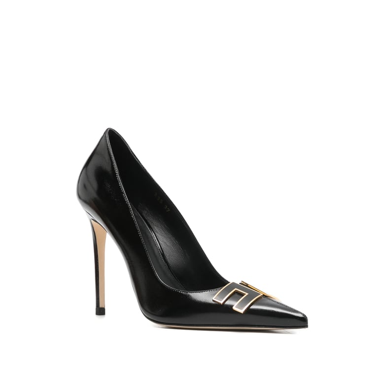 point toe stiletto heels with logo plaque by Selfnex