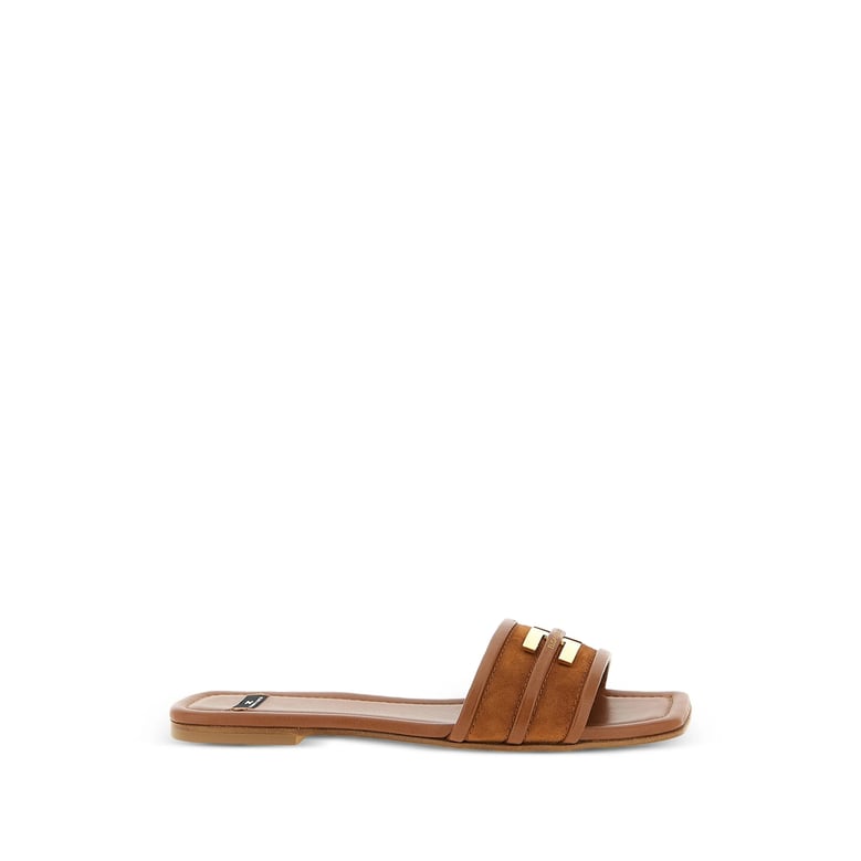 brown suede shoes with gold logo by Selfnex