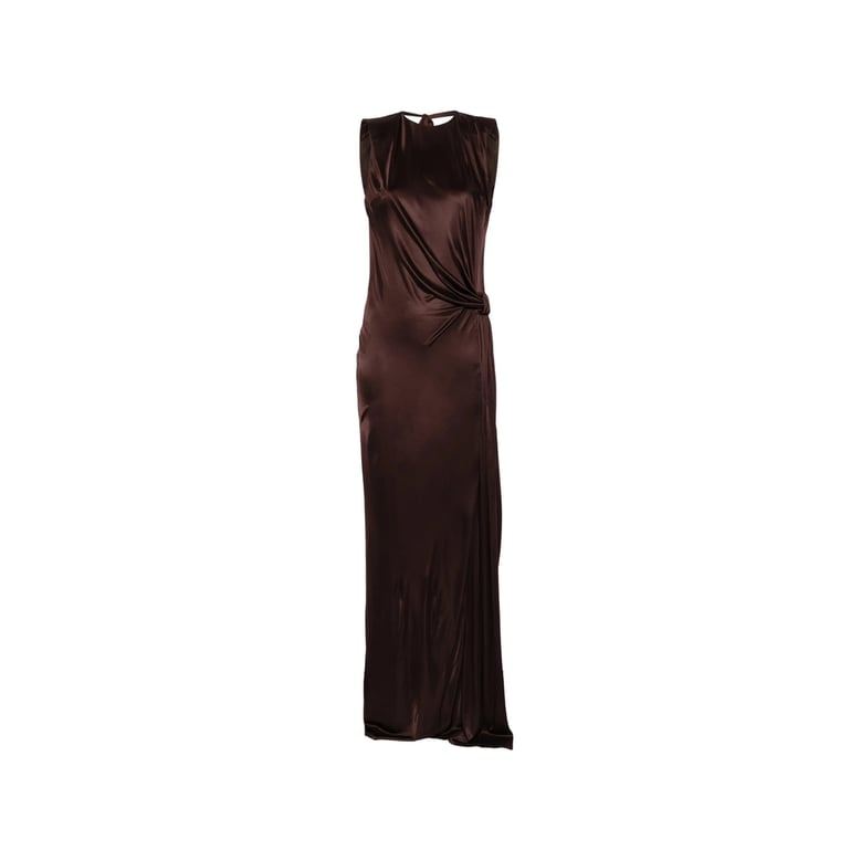 brown open back dress with knot detail by Selfnex
