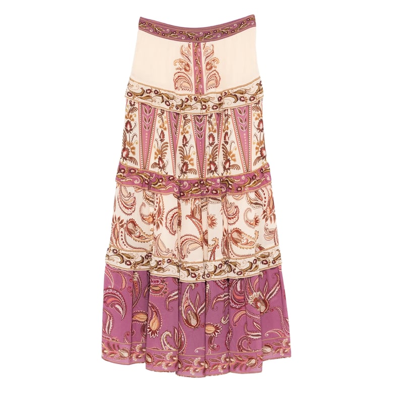 purple paisley print tiered skirt by Selfnex