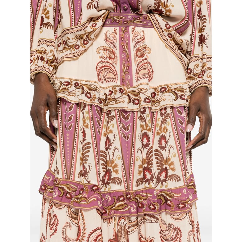 purple paisley print tiered skirt by Selfnex